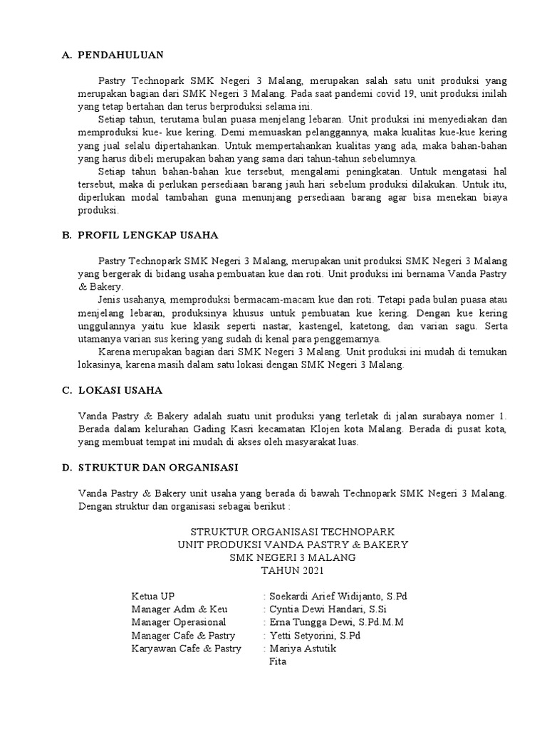 Proposal Pengajuan Modal Kue Kering 2021 Pdf