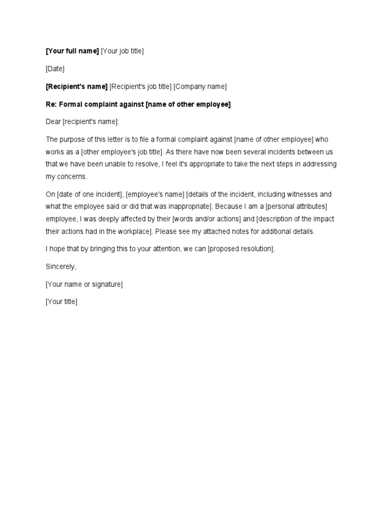 Complaint Letter To Your Boss About A Coworker | PDF