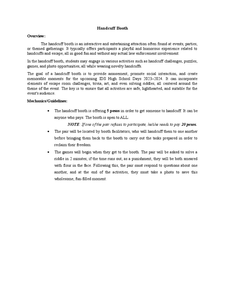 Handcuff Booth Guidelines h.s Days PDF