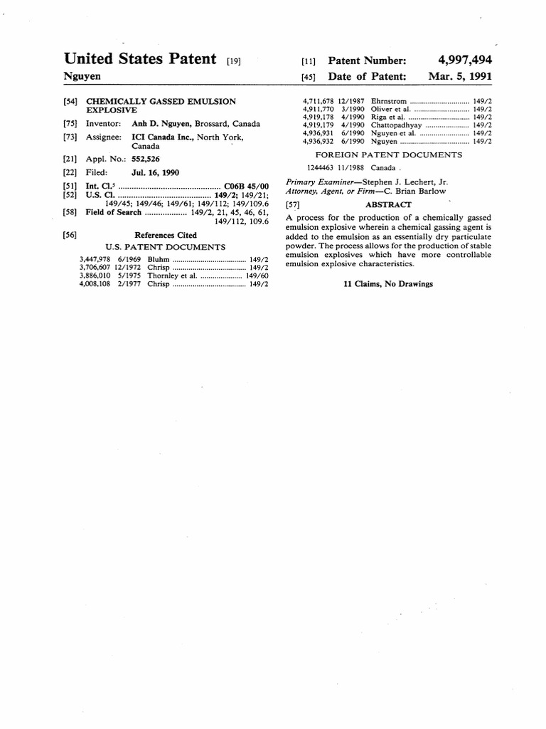 Chemically Gassed Emulsion Explosive Pdf Emulsion Physical Sciences