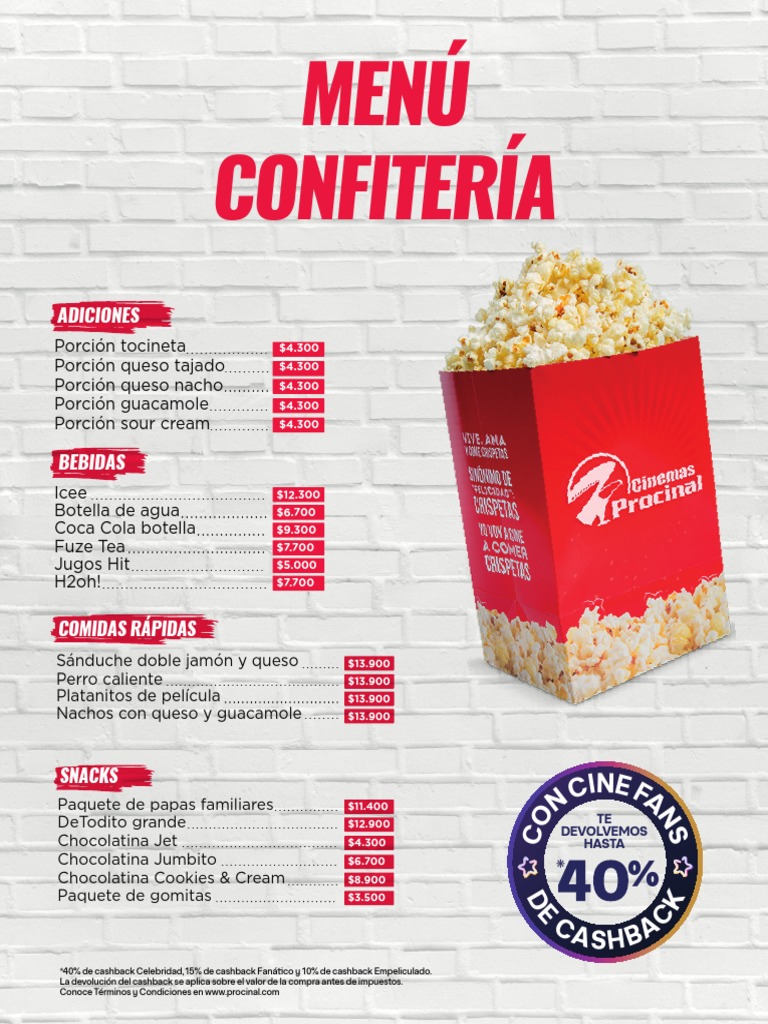 Menú de Snacks y Combos en Procinal | PDF | Bebida | Refresco