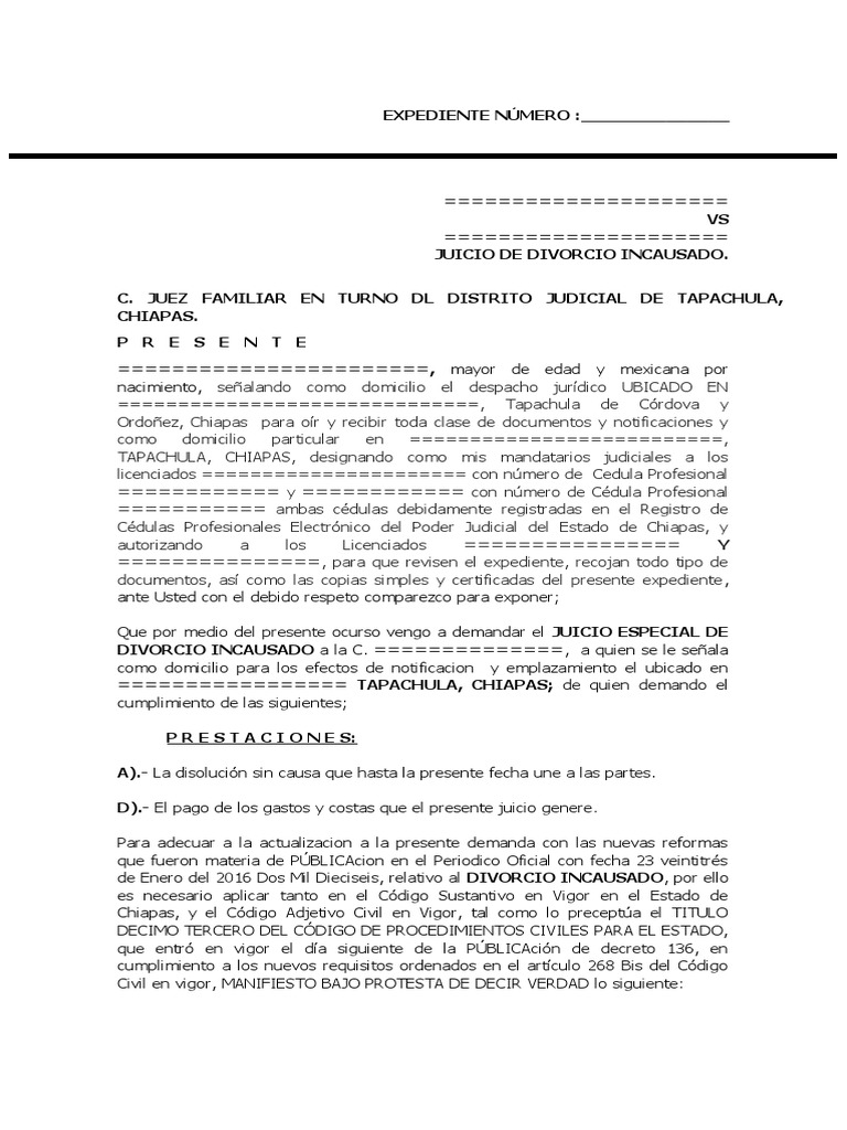 Juicio de Divorcio Incausado en Chiapas | PDF | Divorcio ...