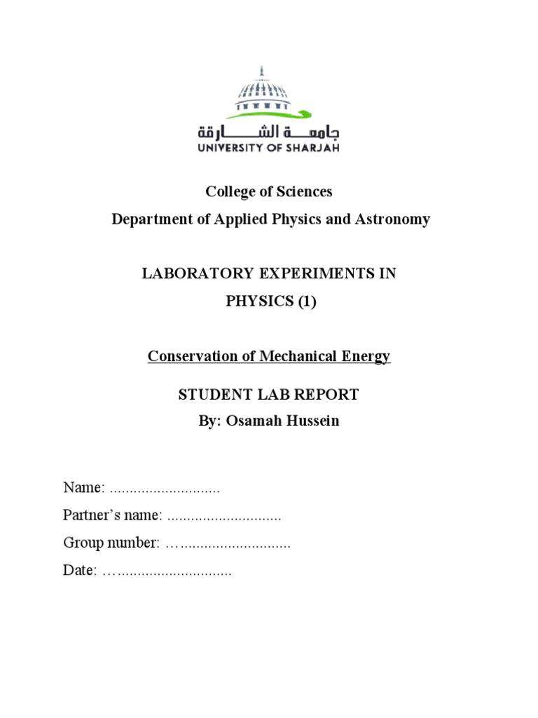 Phet Lab Report Conservation of Mechanical Energy PDF Mass