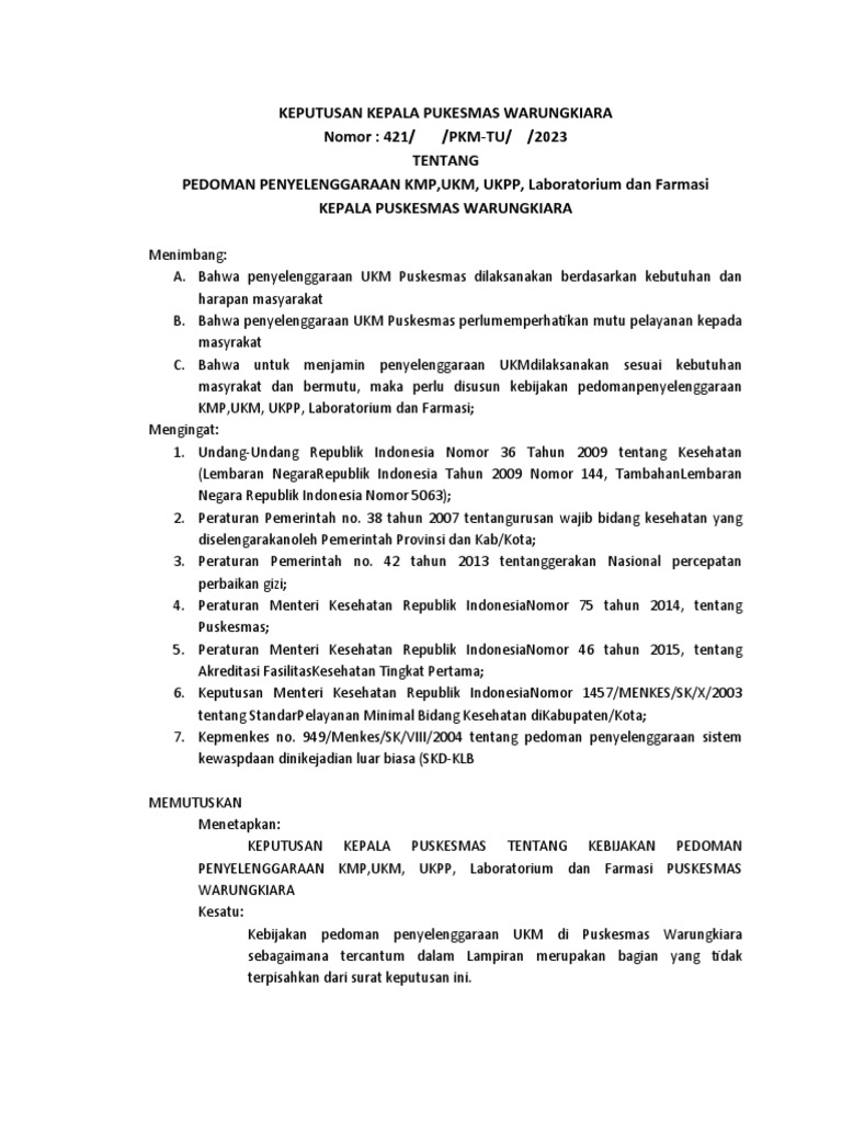 Pedoman Penyelenggaraan UKPP Puskesmas | PDF