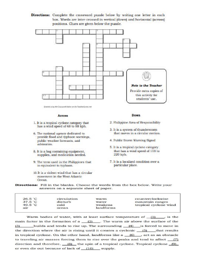 Crossword Puzzle and Fill in The Blanks PDF