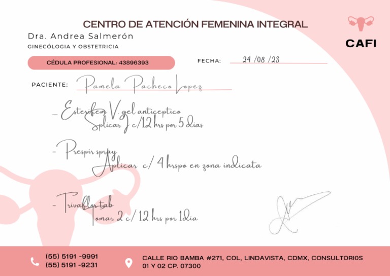 Receta Médica Ginecología Simple Rosa | PDF