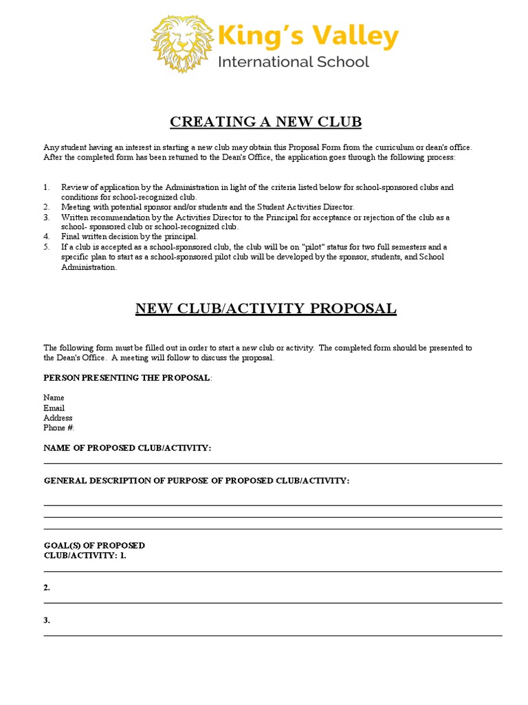 New Club Proposal Pdf