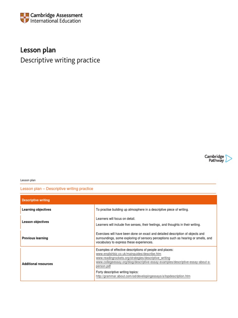 Descriptive Writing Lesson Plan | PDF | Lesson Plan | Learning