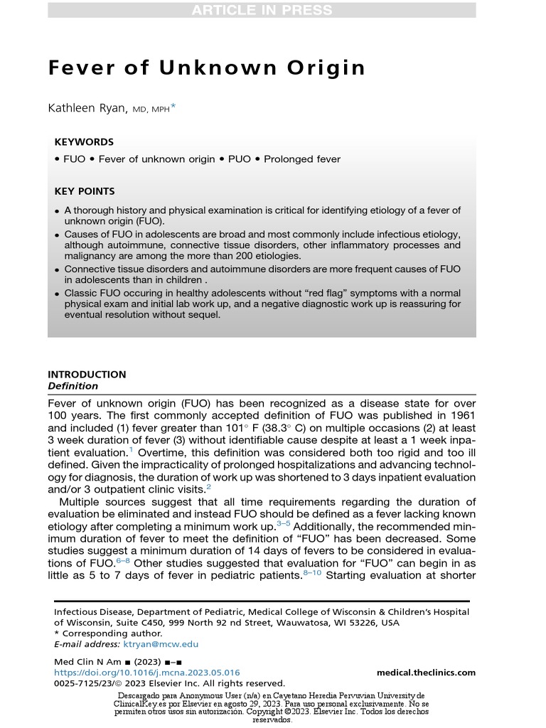 Fever of Unknown Origin | PDF | Infection | Immunodeficiency