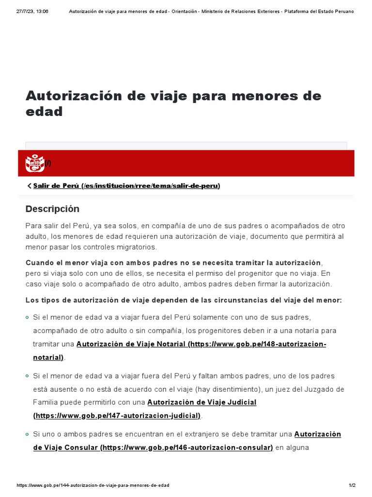 Autorización de Viaje para Menores en Perú | PDF | Perú | Justicia