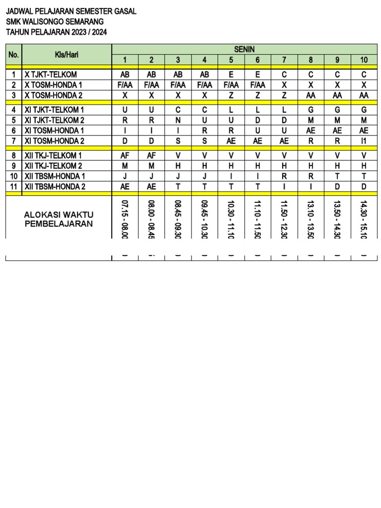 Jadwal Pelajaran Tp. 2023-2024 | PDF