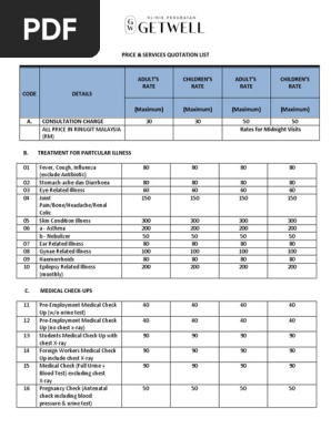 Price & Services Quotation List