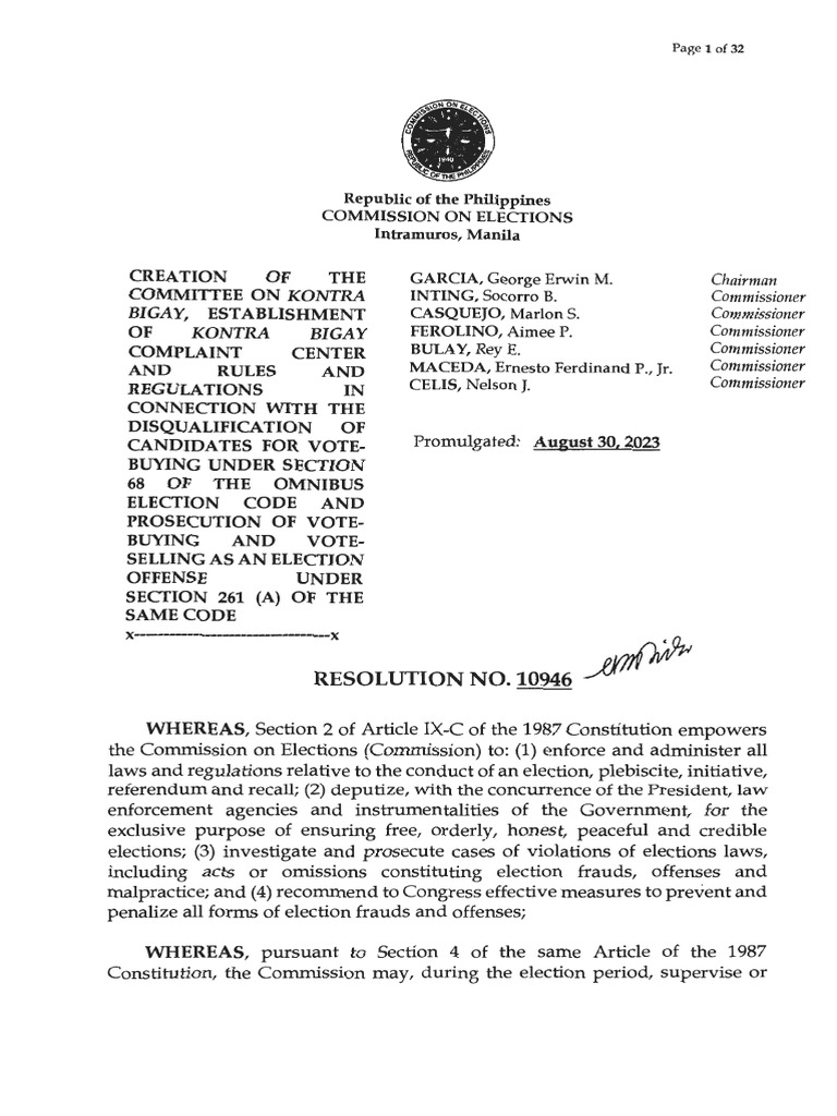 Comelec Resolution No. 10946 Download Free PDF Electoral Fraud