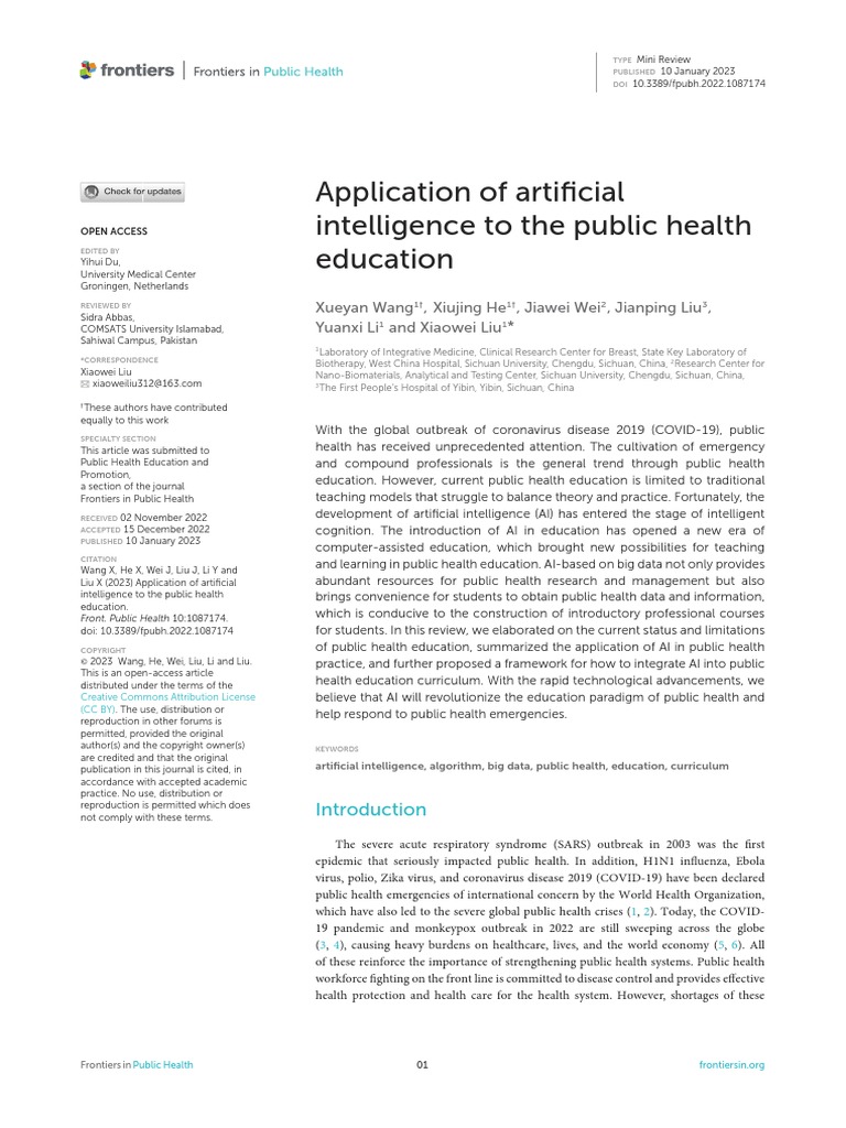 Application of Artificial Intelligence To The Public Health Education ...