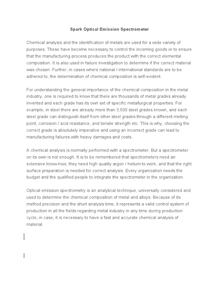 Spark Optical Emission Spectrometer | PDF | Spectroscopy | Emission ...