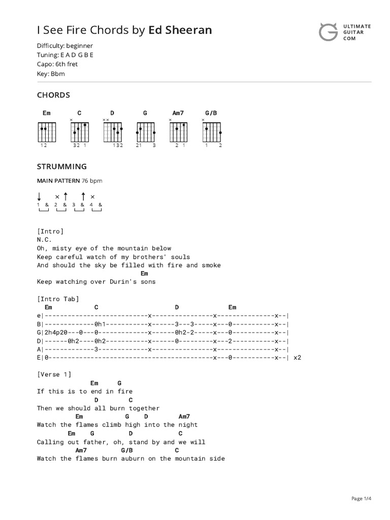 I See Fire Chords (Ver 3) by Ed Sheerantabs at Ultimate Guitar Archive — free download