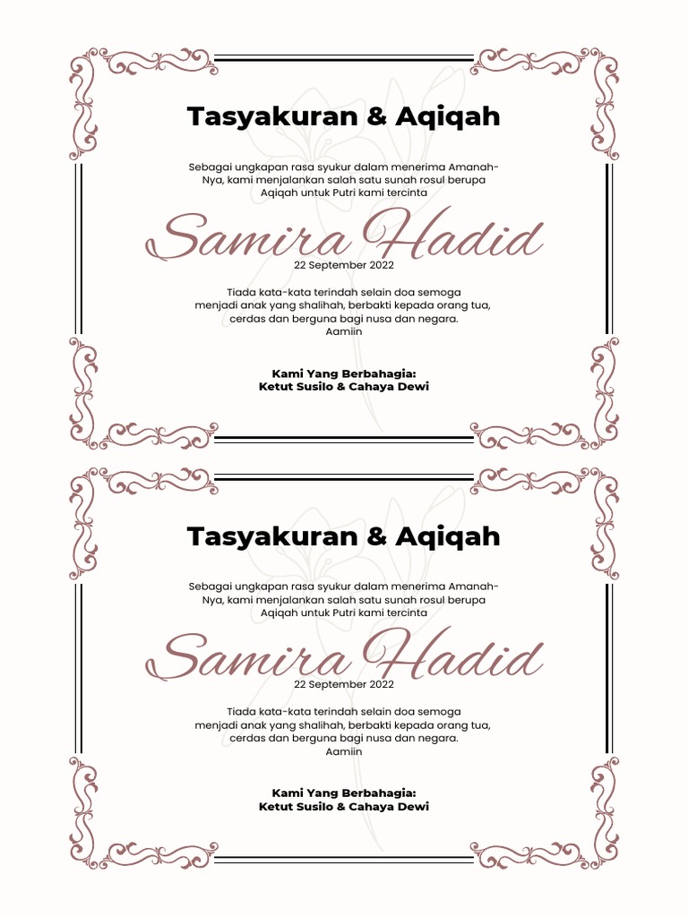 Tasyakuran & Aqiqah Templates PDF