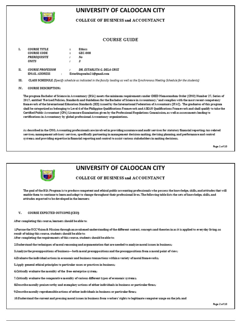 Ethics Syllabus PDF Accounting Accountant