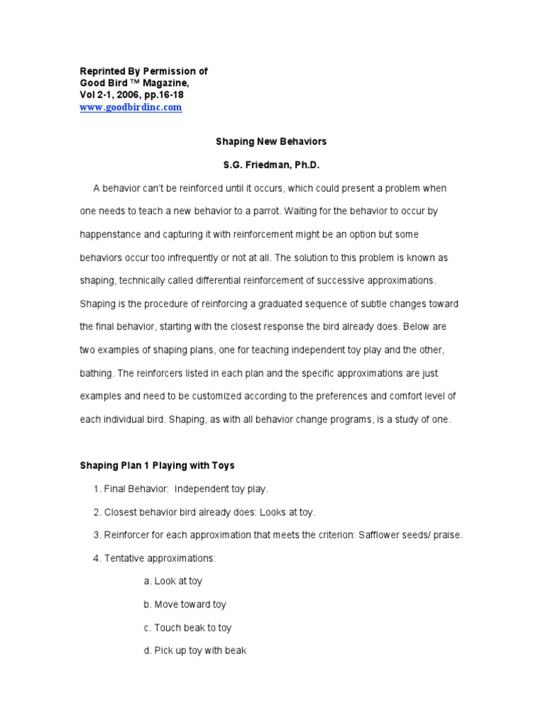 Shaping New Behaviors PDF Reinforcement Animal Training