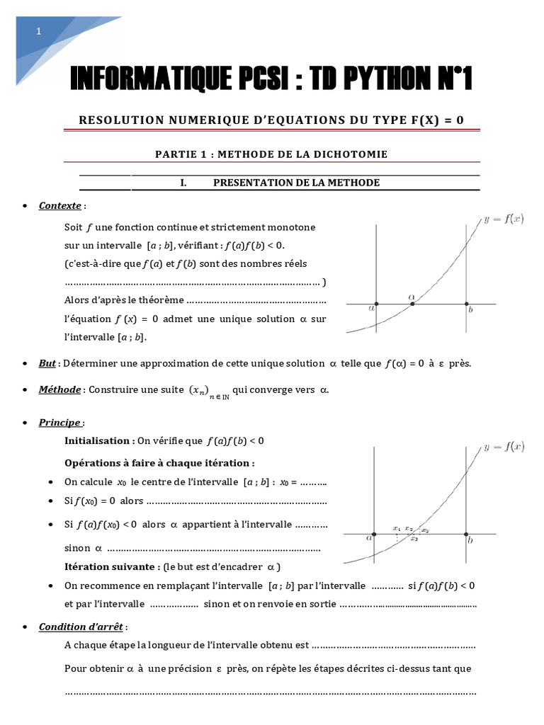 Résolution Numérique d'Équations par Dichotomie | PDF