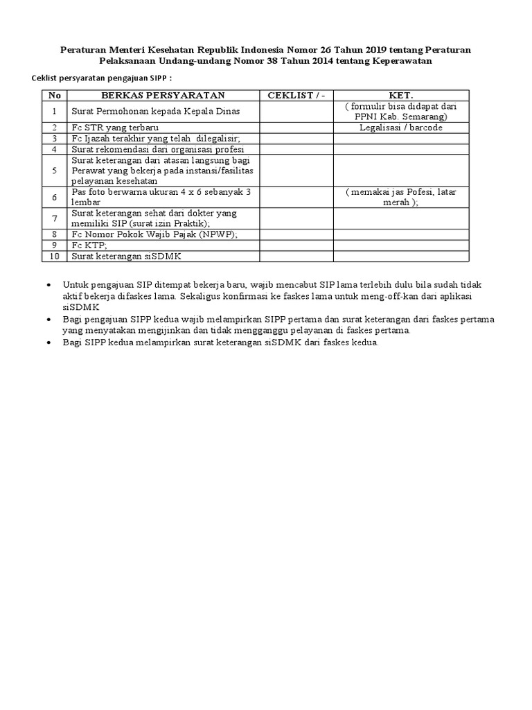 Cek List Sipp | PDF