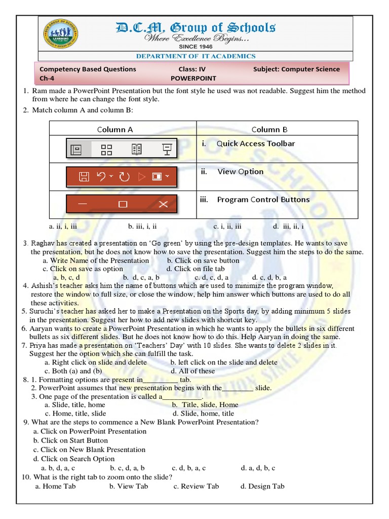 Class 4 Computer Chapter 4 Answers | PDF | Microsoft Power Point ...