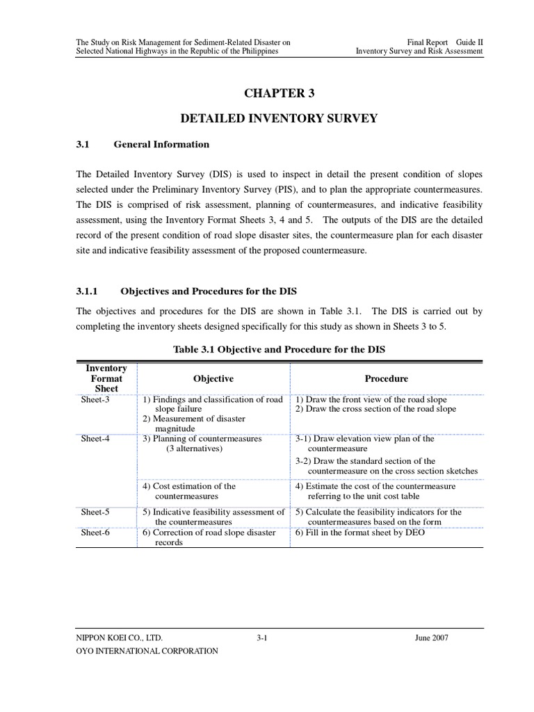 Detailed Inventory Survey: 3.1 General Information | PDF | Landslide ...