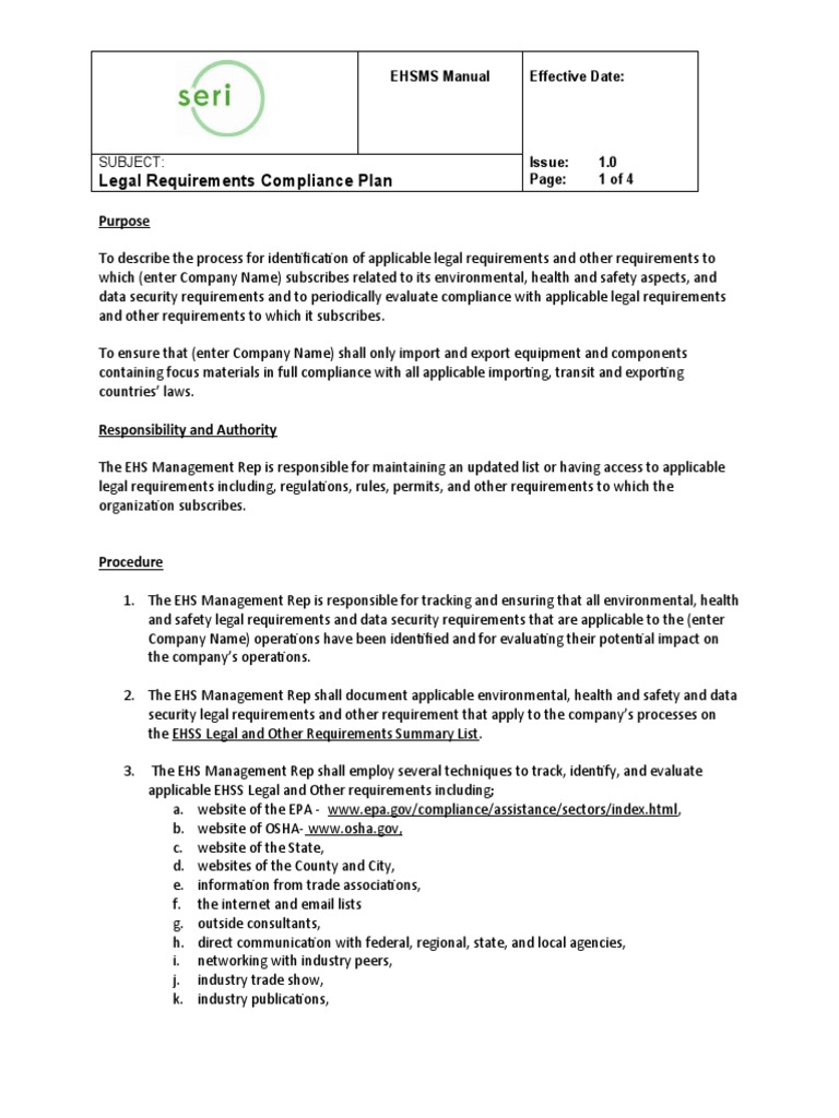 3 Legal Compliance Plan Pdf Audit Regulatory Compliance