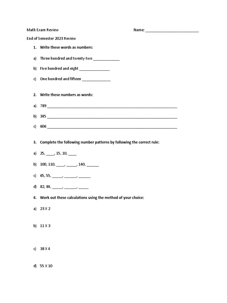 Grade 10 Applied Math Exam Review