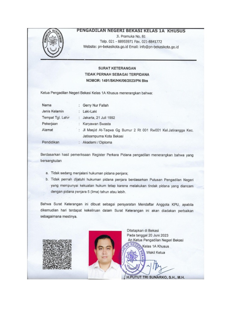Surat Keterangan Tidak Pernah Dipidana | PDF
