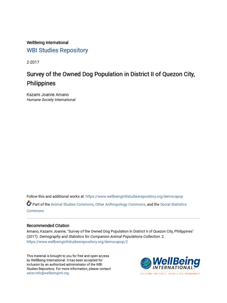 Quezon City Dog Population Survey II | PDF | Rabies | World Health ...