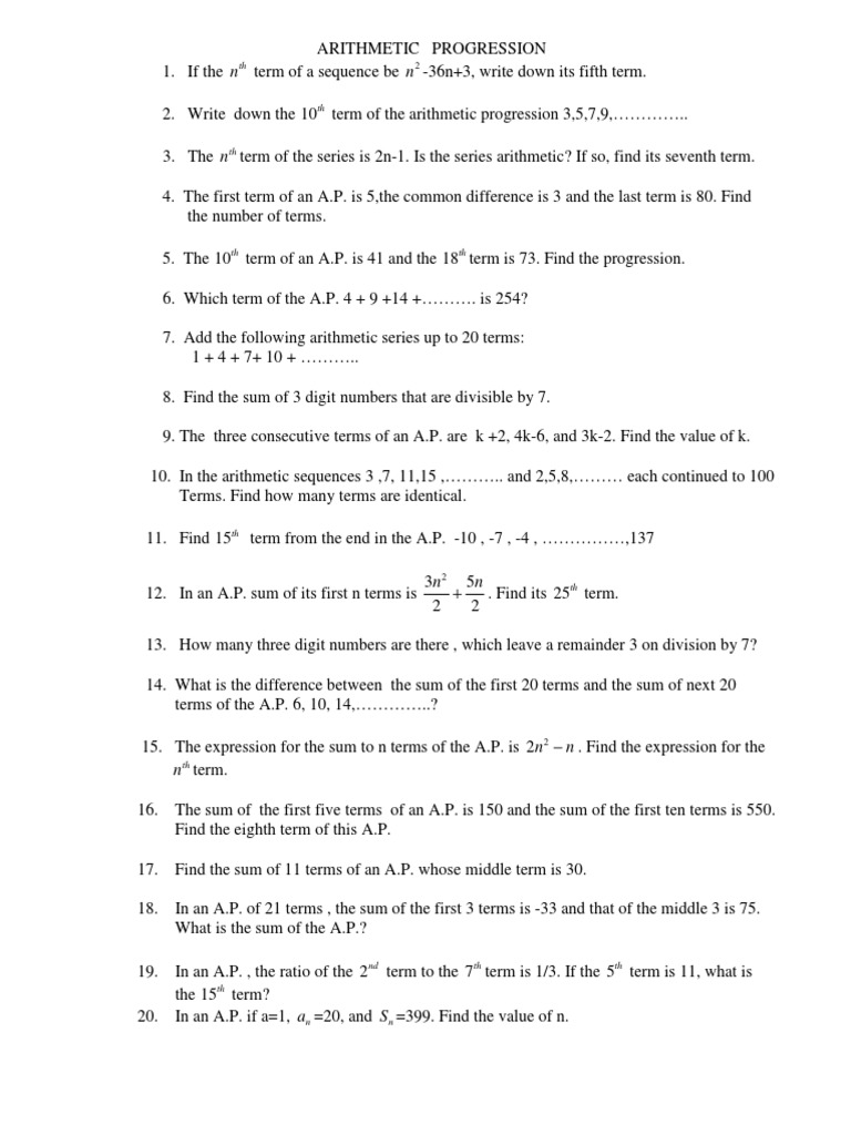 Arithmetic Progression | PDF image.