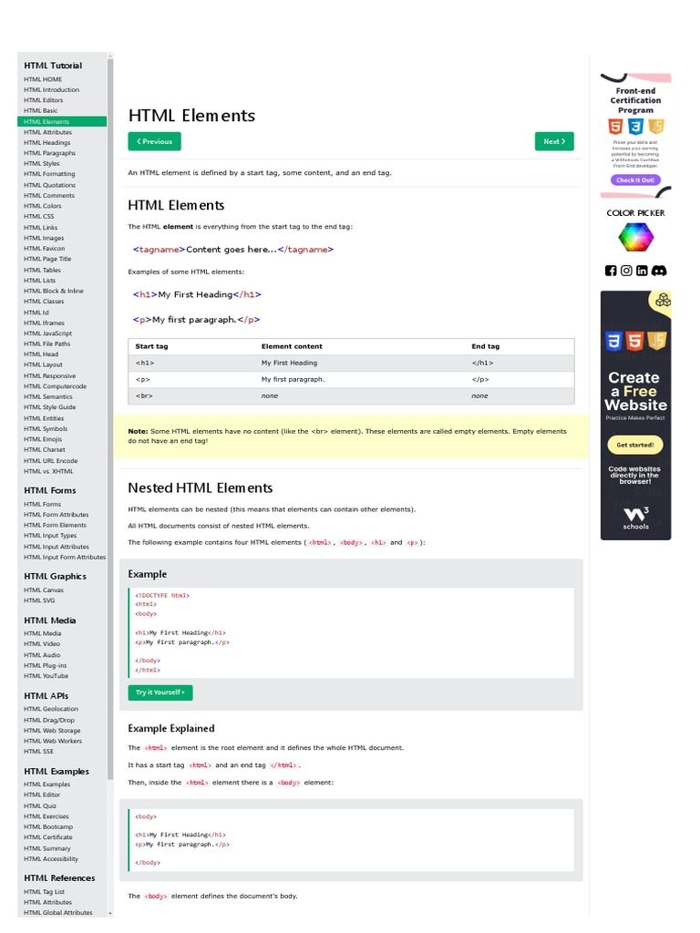 HTML Elements | PDF | Html Element | Html