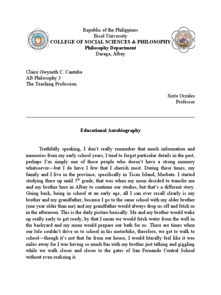 Educational Autobiography Pdf