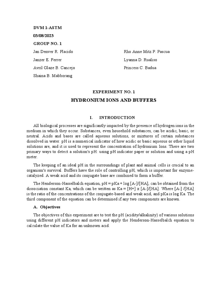 Biochem Acids and Bases Lab Report PDF Ph Buffer Solution
