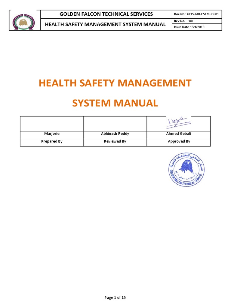 Golden Falcon Safety Management Manual | PDF | Risk | Occupational ...