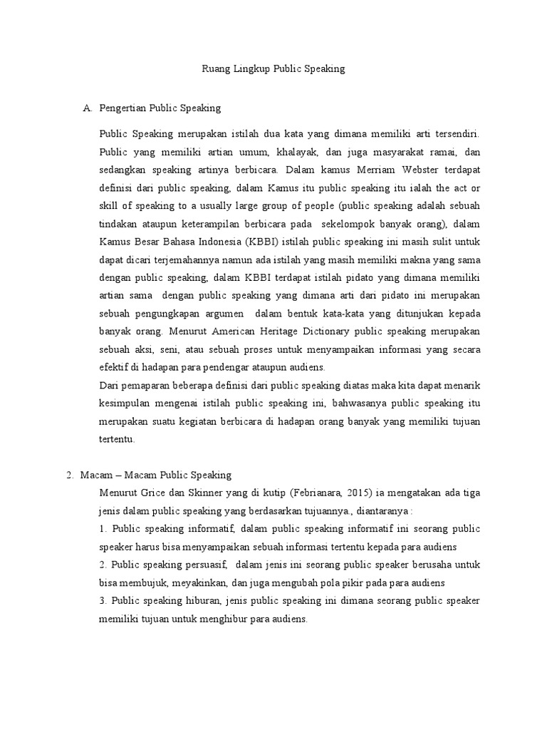 Ruang Lingkup dan Komponen Public Speaking | PDF