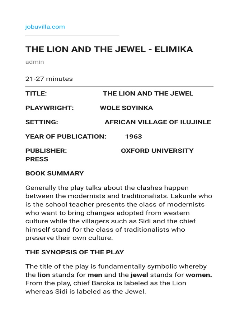 The Lion and The Jewel Elimika PDF
