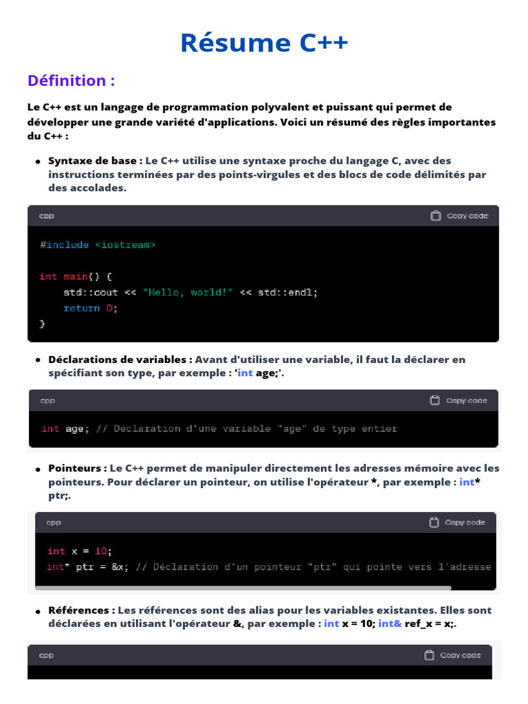 Résume C++ | PDF | C ++ | Classe (informatique)