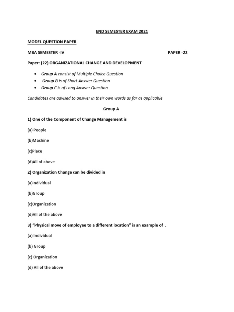 Managing Organizations 2 Model Exam Paper Exinternet | PDF ...