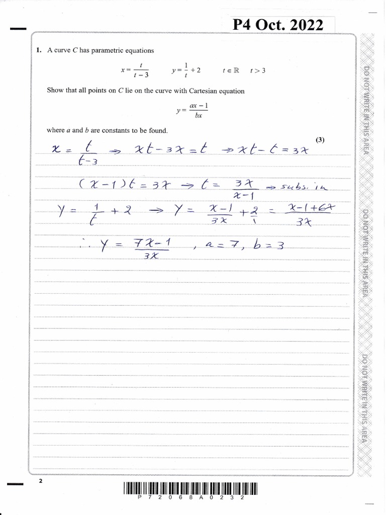 P4 Oct. 2022 Model Answers | PDF | Mathematical Analysis | Algebra