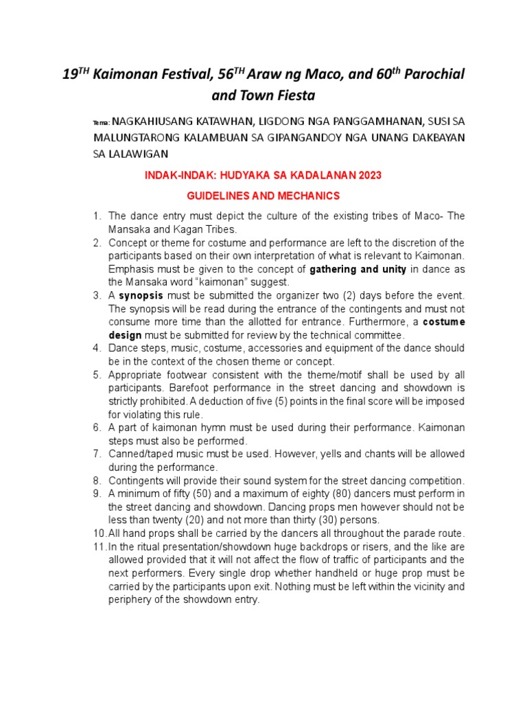 Kaimonan Festival 2023 Guidelines | PDF | Rhythm | Dances