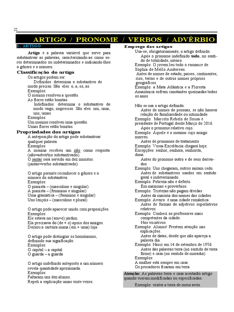 Guia de Uso de Artigos e Pronomes | PDF | Pronome | Assunto (gramática)
