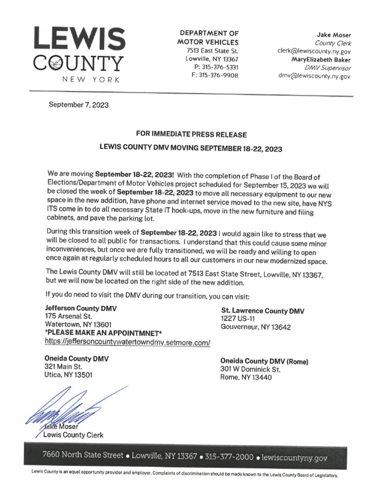Lewis County Department of Motor Vehicles To Move PDF