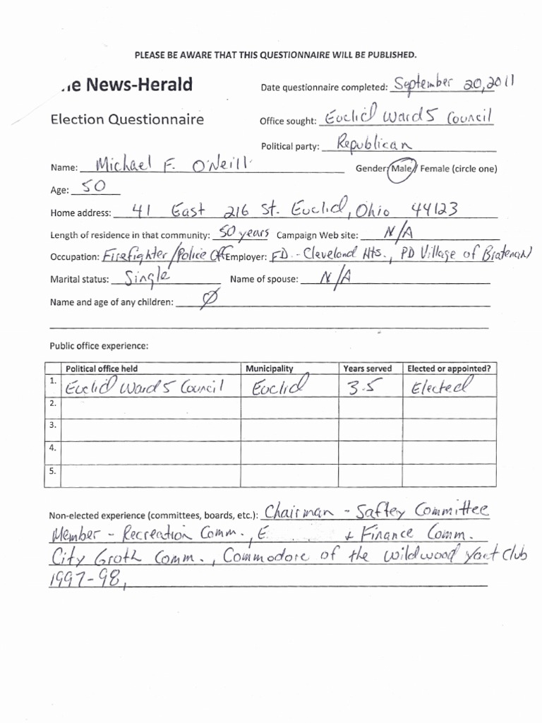 Election Candidate Questionnaire Form | PDF