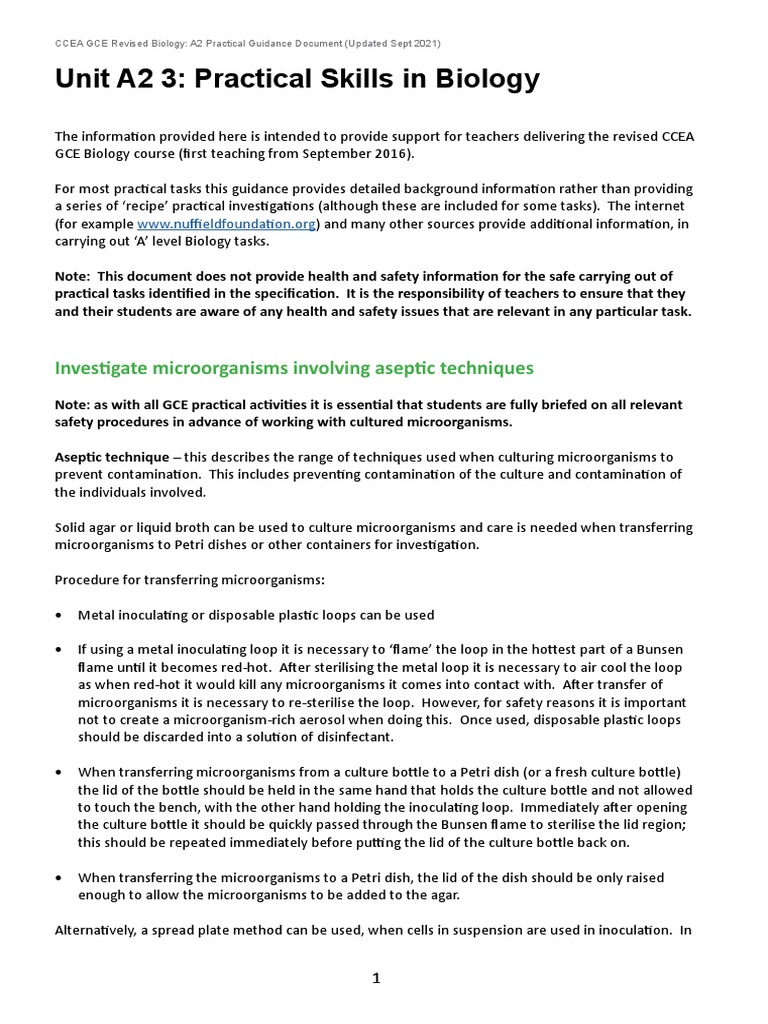 A2 Biology Practical Guidance Document | PDF | Agarose Gel ...