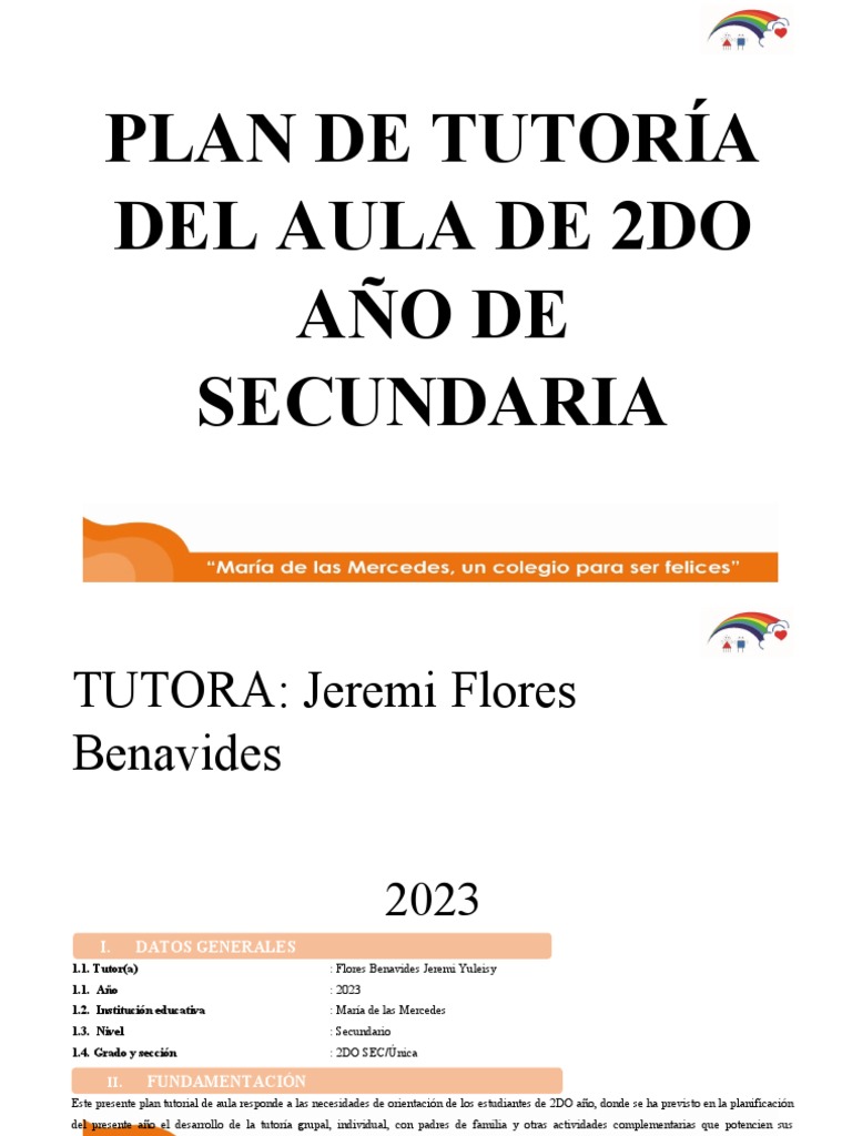 Plan de Tutoría 2do Secundaria 2023 | PDF | Salón de clases