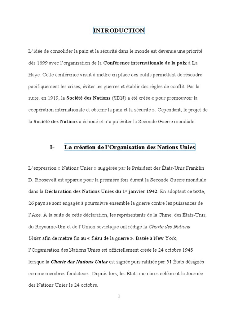 ONU : Défis et Limites Actuels | PDF | Nations unies | Relations ...