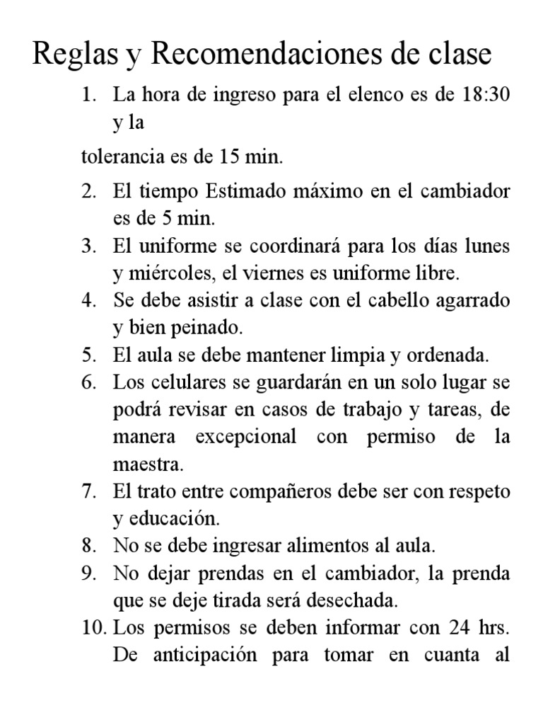 Reglas y Recomendaciones de Clase | PDF