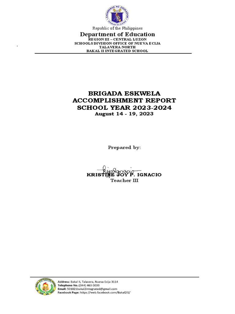 Brigada Eskwela 2023 Accomplishment Report | PDF